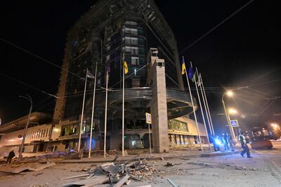 Nearly two dozen people were injured when a missile struck a hotel in Kharkiv, Ukraine's second city. AFP 