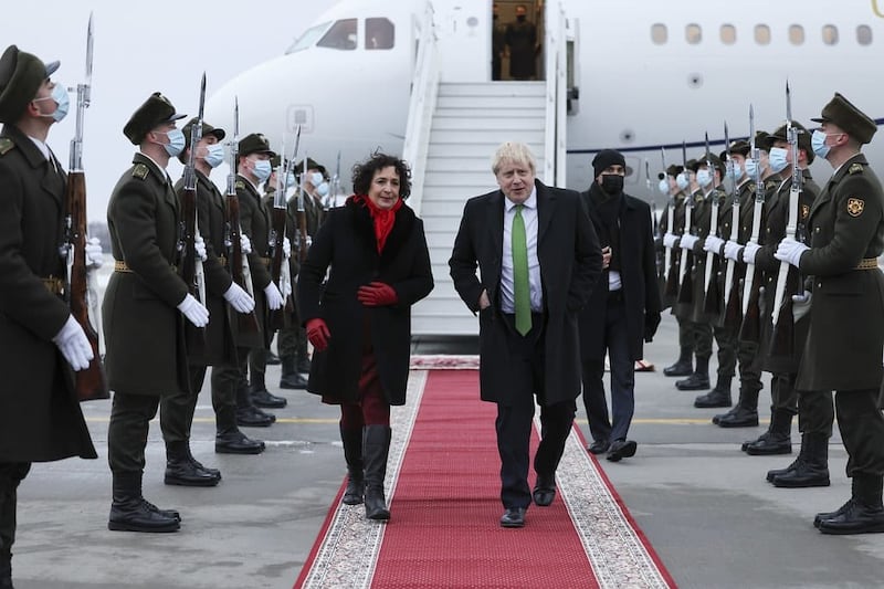 An image tweeted by the British ambassador to Ukraine Melinda Simmons in February, with the caption 'Really happy to welcome Prime Minister Boris Johnson to Ukraine'. Photo: Melinda Simmons / Twitter