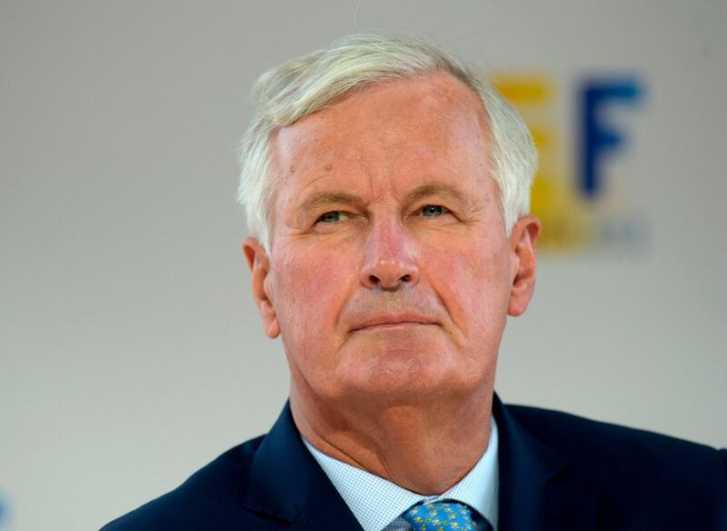EU's Brexit negotiator Michel Barnier attends a session at French employers' association Medef's summer meeting at the Longchamp horse racetrack in Paris on August 26, 2020.  / AFP / ERIC PIERMONT
