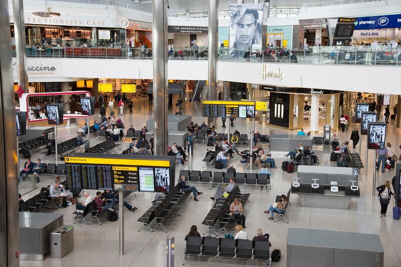 Terminal 2 interior of building at London Heathrow Airport UK. (Photo by: Education Images/UIG via Getty Images) *** Local Caption ***  bz13se-heathrow-passengers.jpg