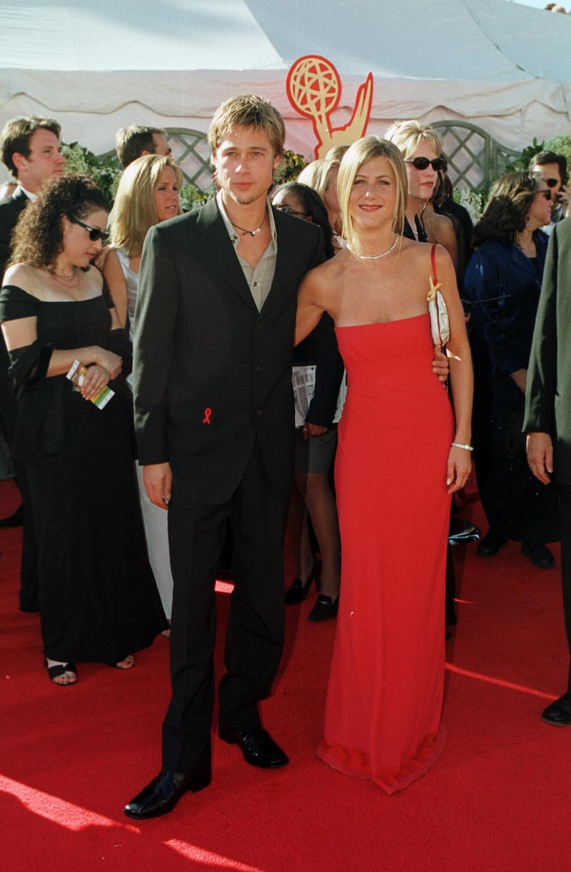 377854 26: Actor Brad Pitt and wife Jennifer Aniston arrive at the 52nd Annual Primetime Emmy Awards September 10, 2000 in Los Angeles, CA. (Photo by Steve W. Grayson/Liaison)