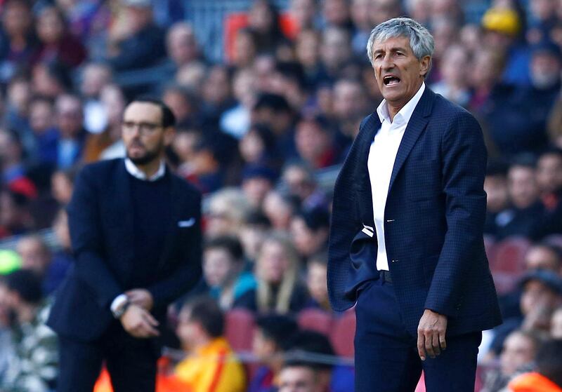 Barcelona's manager Quique Setien during the match at Camp Nou. EPA