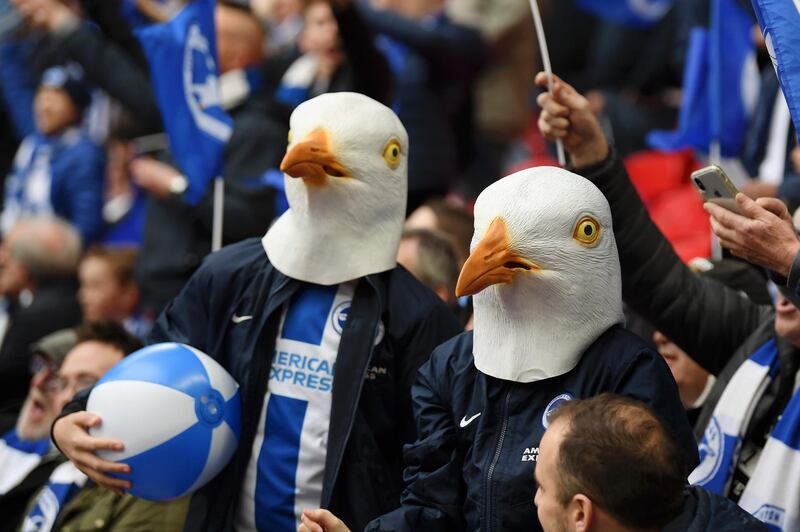 Brighton fans wear seagull masks prior to the FA Cup Semi Final. Getty Images