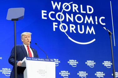  US President Donald Trump addresses a plenary session during the 50th annual meeting of the World Economic Forum in Davos earlier this year. EPA/GIAN EHRENZELLER