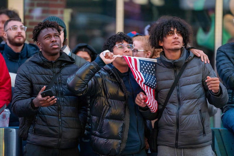 World Cup fans gather at Times Square, New York City, to watch the USA play England on November 25. Getty / AFP
