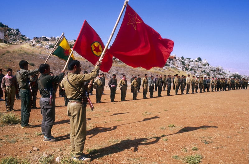 PKK soldiers at Mahsun Korkmaz Academy military training camp. Getty Images