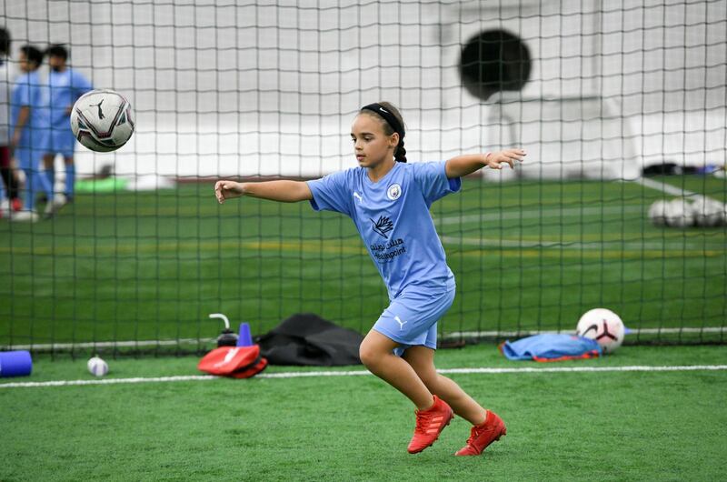 Manchester City Football-AD  Manchester City Football club practices for the Champions League next weekend at the OfficerÕs Club Indoor Club on May 23, 2021. Khushnum Bhandari / The National 
Reporter: Gillian Duncan News