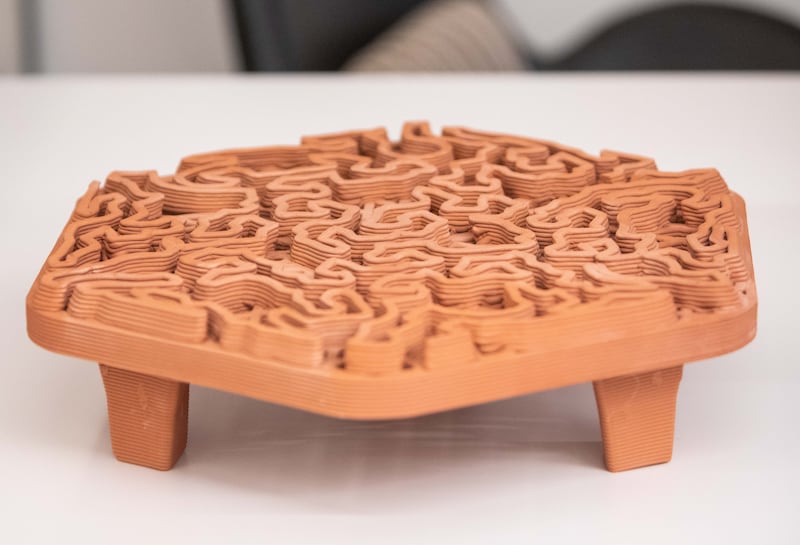 The new 3D-printed reef tiles are designed using terracotta clay, a natural material. Leslie Pableo / The National