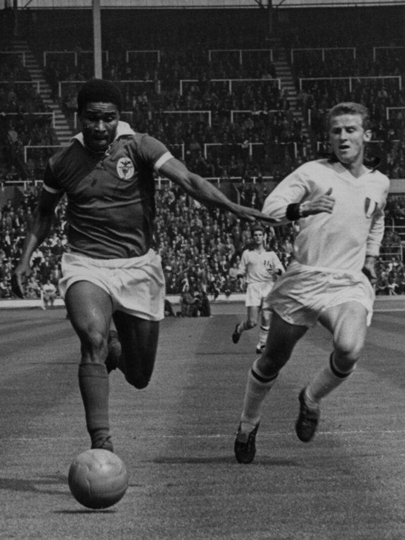 Eusebio during the 1963 European Cup final between Benfica and AC Milan. Central Press / Getty Images