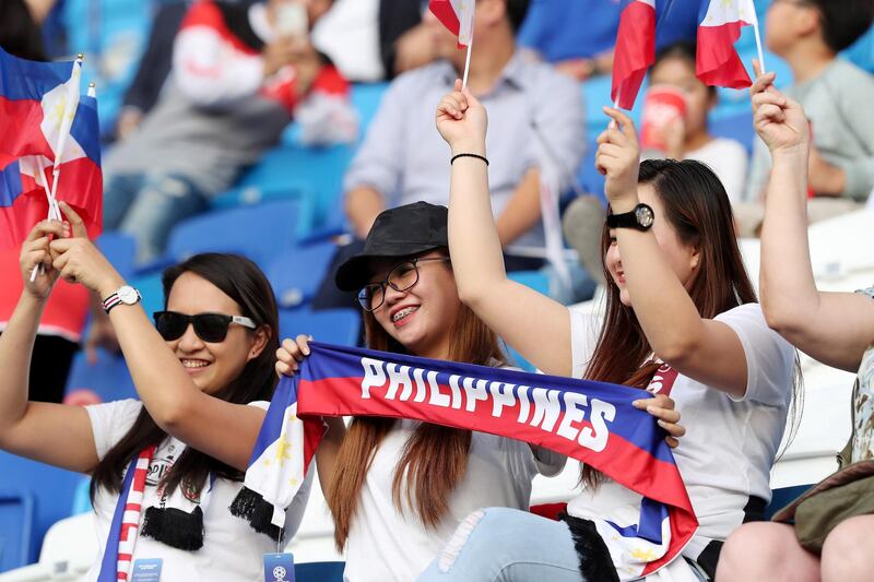 DUBAI , UNITED ARAB EMIRATES , January  7 ��� 2019 :- PHILIPPINES fans before the start of AFC Asian Cup UAE 2019 football match between KOREA REPUBLIC vs. PHILIPPINES held at Al-Maktoum Stadium in Dubai. ( Pawan Singh / The National ) For News/Sports