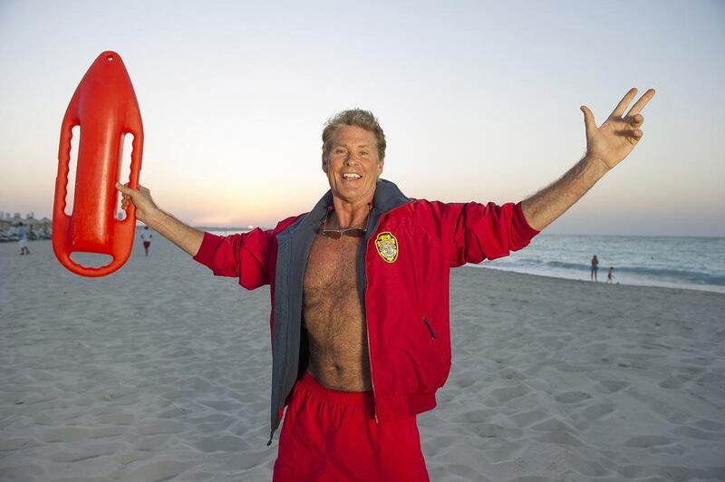 Baywatch star David Hasselhoff poses in his famous red trunks at the St Regis Saadiyat Island Resort. Courtesy Abu Dhabi Tourism and Culture Authority