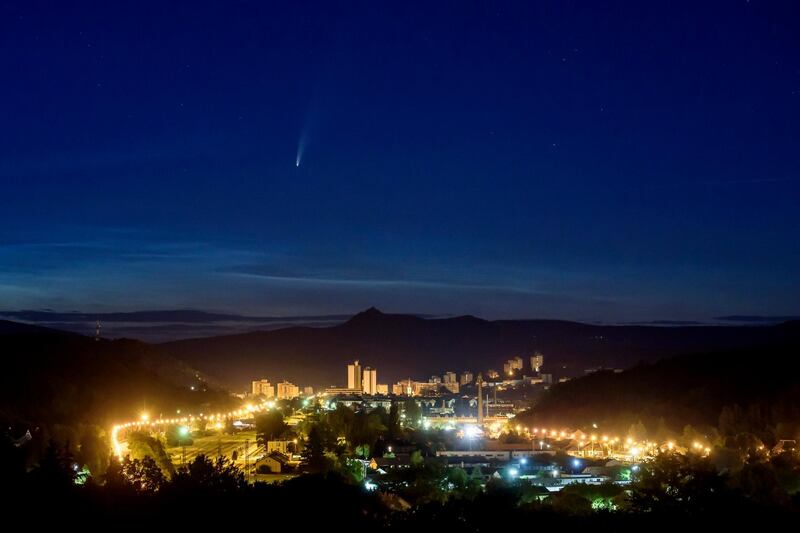 The Comet NEOWISE or C/2020 F3 is seen above Salgotarjan, Hungary. MTI via AP