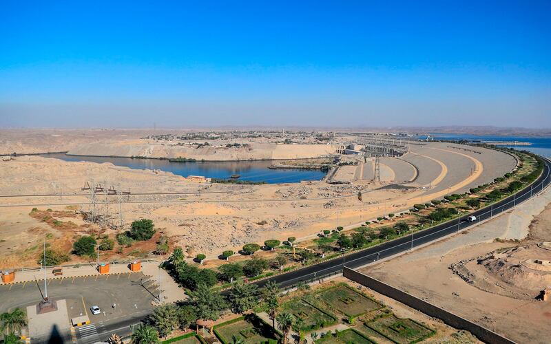 A general view of Egypt's High Dam in Aswan, some 920km south of the capital Cairo. Half a century since the ground-breaking dam was inaugurated to fanfare, harnessing the Nile for hydropower and irrigation, the giant barrier is still criticised for its human and environmental toll. AFP