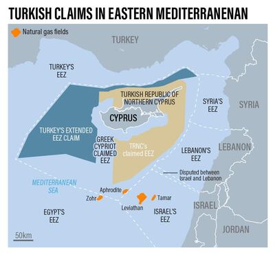 Maritime borders and EEZs in the eastern Mediterranean Sea.