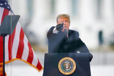 US President Donald Trump gestures as he speaks during a rally to contest the certification of the 2020 US presidential election results by the US Congress, in Washington, DC, on January 6. Reuters 