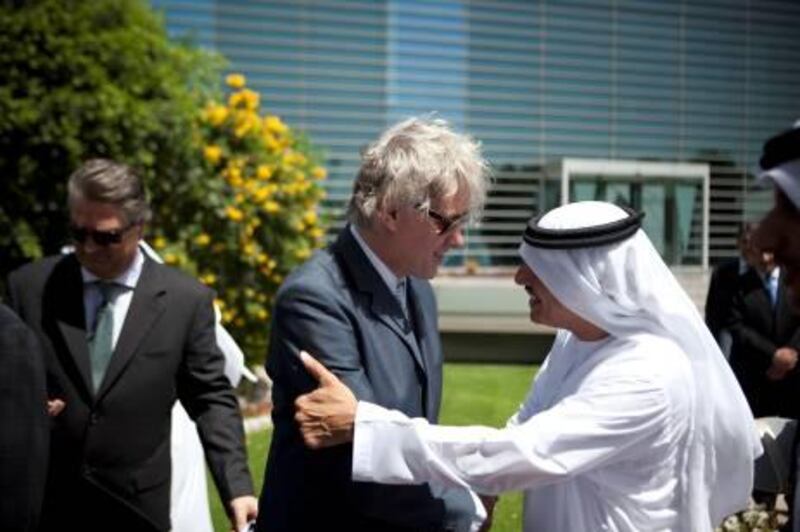 April 28, 2011, Abu Dhabi, UAE:
April 28, 2011, Abu Dhabi, UAE:

Sir Bob Geldof headlined the forum for securing the world's future food supplies. The forum was held at the CERT institute on Muroor road. Here he is seen greeting the entourage of Sheikh Mabarak, the minister of education.
Lee Hoagland/The National
