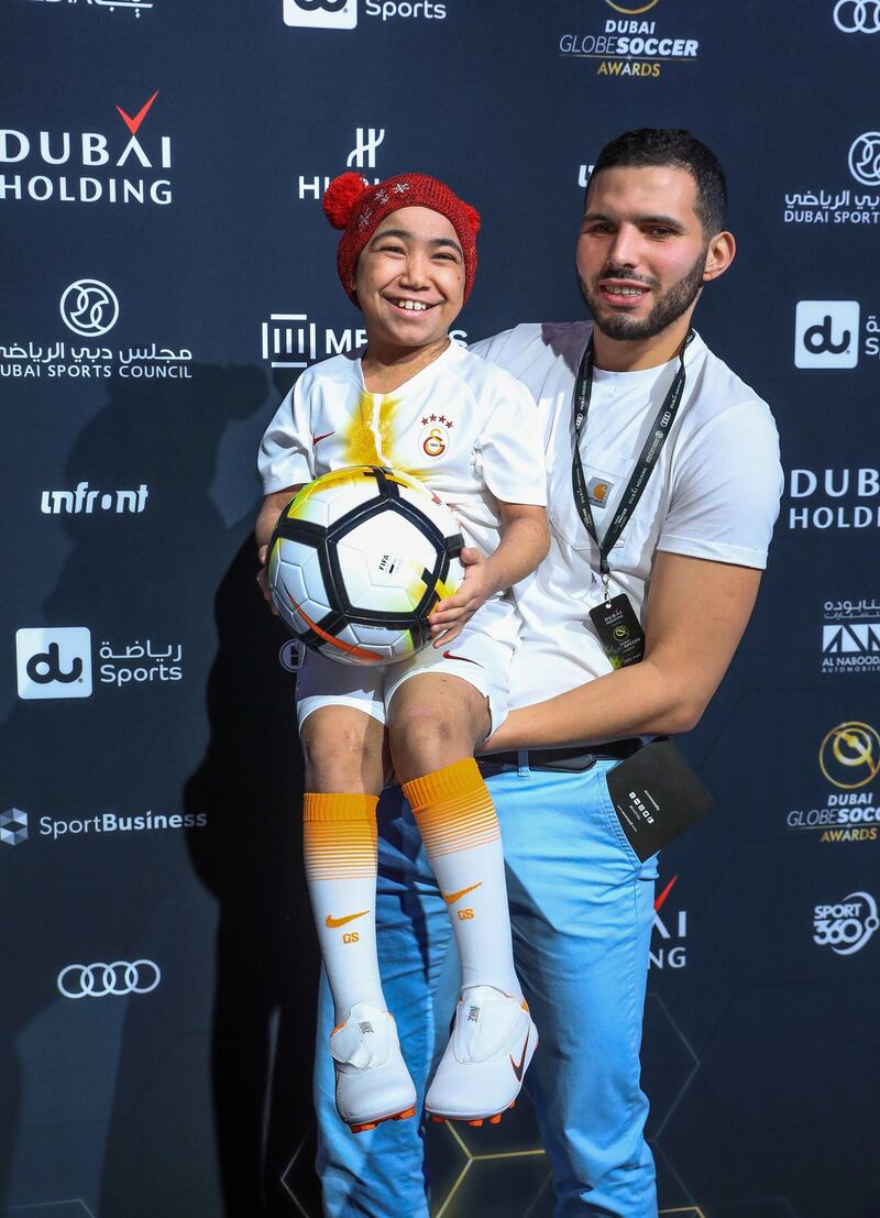 Dubai, U.A.E. . January 3, 2019.
Global Soccer Awards, red carpet at the Madinat Jumeirah.  Youtuber, Wass Benslimane and Nilay Turan-12
a leukemia survivor.
Victor Besa / The National
Section:  SP
Reporter: