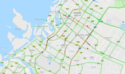 Sharjah traffic at 9am on September 17. Google Maps