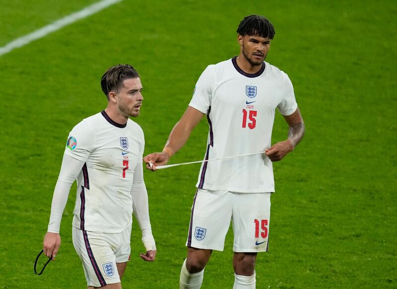 England's Jack Grealish and Tyrone Mings after the match. Reuters