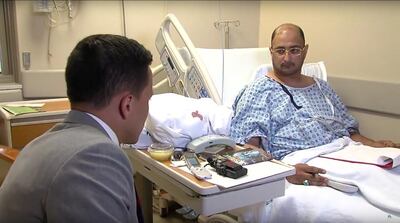 Emirati Ahmed Al Menhali recovers in hospital, in 2016, from his ordeal at the hands of armed police in Ohio. Courtesy: WEWS NewsChannel5