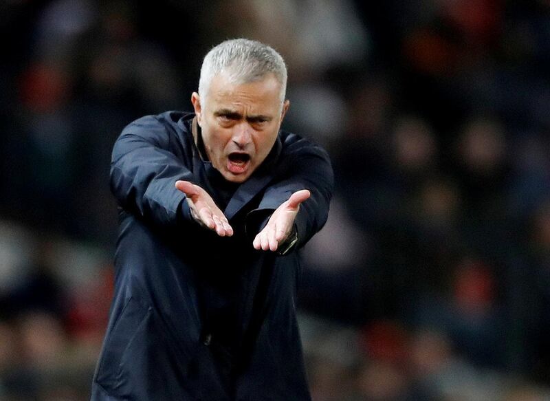 Manchester United manager Jose Mourinho reacts. Reuters