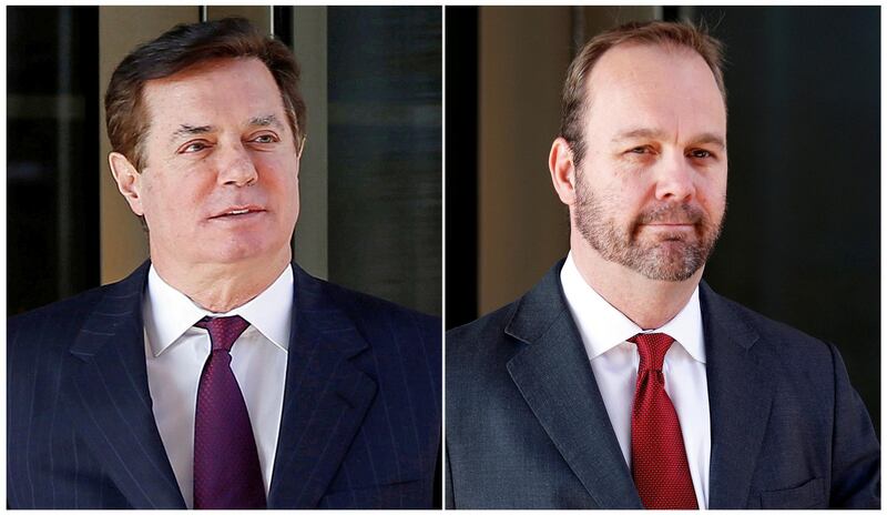 Paul Manafort (L), former campaign chairman for U.S. President Donald Trump, in Washington, DC, U.S., December 11, 2017, and Rick Gates, former campaign aide to Trump, in Washington, U.S., December 11, 2017 are pictured in this combination photograph.  REUTERS/Joshua Roberts/File Photo