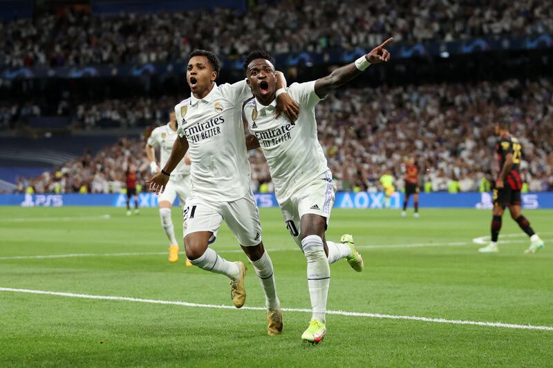 Vinicius Junior of Real Madrid celebrates after scoring their first goal. Getty 