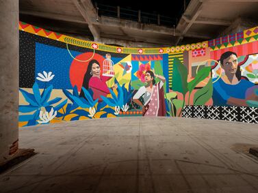 Members of the Aravani Art Project, known for the murals they paint across Bangalore, created 'Diaspora' at the Venice Biennale. Photo: Andrea Avezzu
