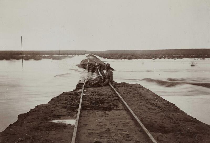 Washed-out railway embankment between Keetmanshoop and Lüderitz, photograph, around 1910. Courtesy Deutsches Historisches Museum