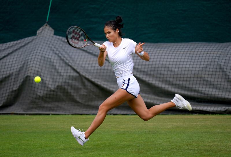 Emma Raducanu during her practice session ahead of Wimbledon. PA