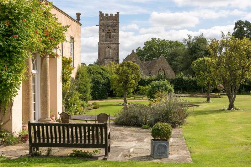 The terrace at Luckington Court and views over the grounds.