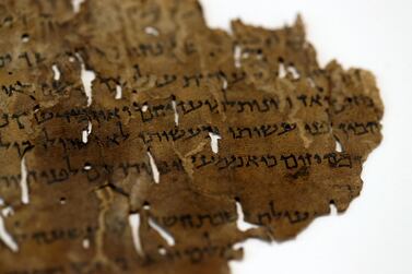 A fragment from the Dead Sea Scrolls that underwent genetic sampling to shed light on the 2,000-year-old biblical trove is shown at the Israel Antiquities Authority laboratory in Jerusalem. Reuters