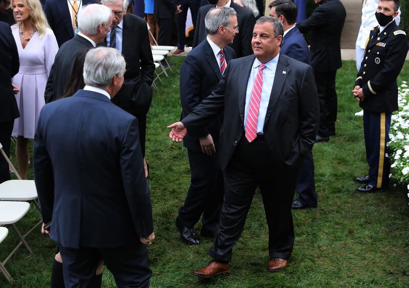 Former New Jersey Governor Chris Christie, center, announces he tested positive for Covid-19. "I just received word that I am positive for COVID-19. I want to thank all of my friends and colleagues who have reached out to ask how I was feeling in the last day or two," Christie wrote on a tweet. AFP