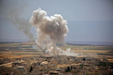 Khan Sheikhoun under bombardment in June this year. AFP