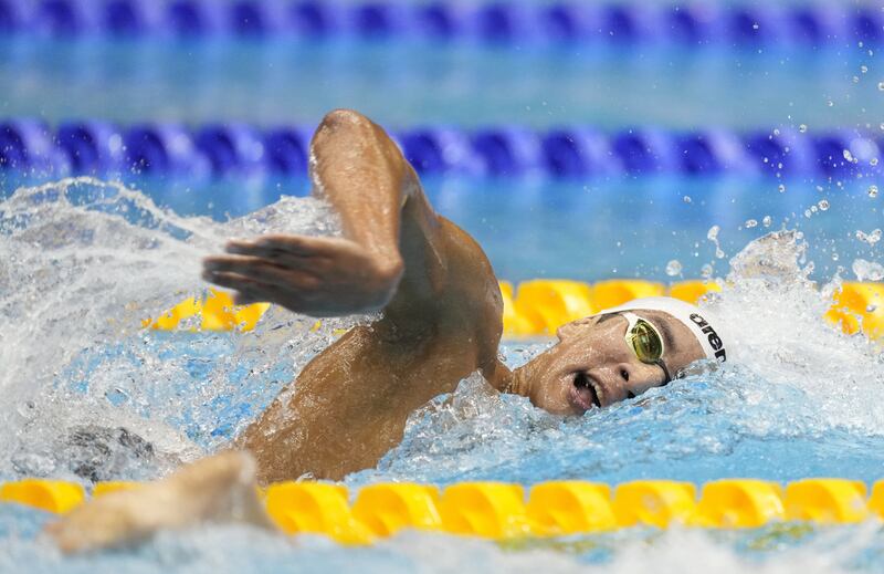 Ahmed Hafnaoui of Tunisia competes during the men's 800m freestyle final at the the World Swimming Championships. EPA