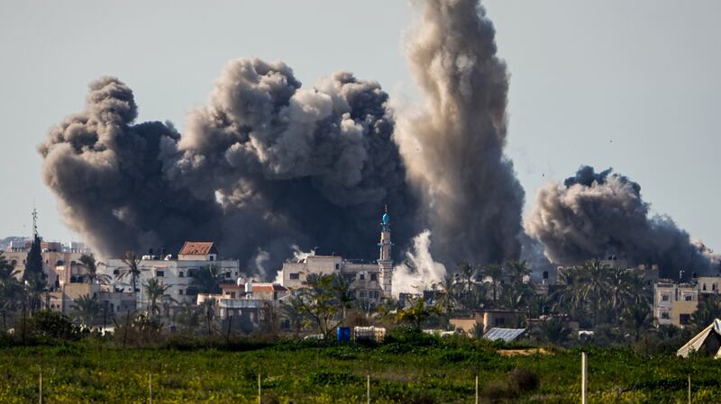 Explosions from the Israeli bombardment of the Gaza Strip, as seen from southern Israel. AP
