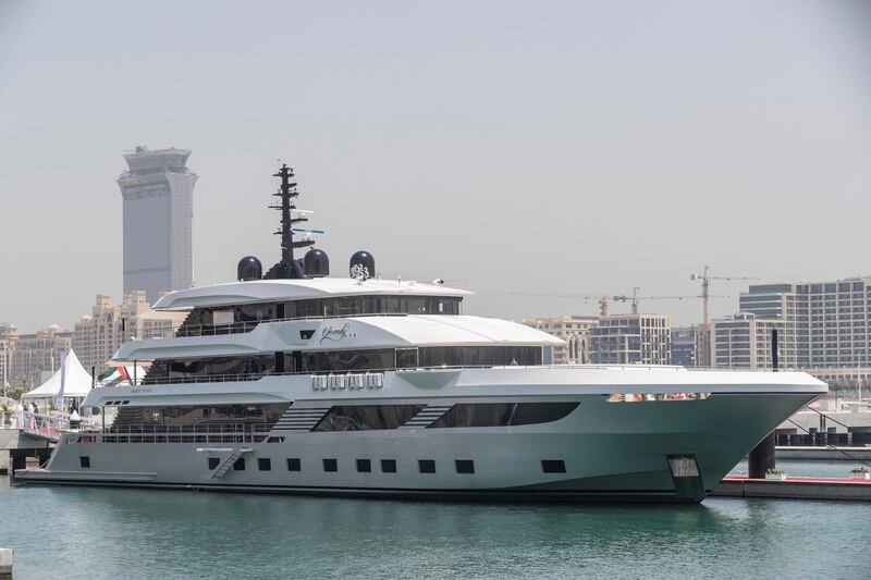 A super yacht build by Gulf Craft parked in the new Dubai harbour development on May 22th, 2021. 
Antonie Robertson / The National.
Reporter: Ramola Talwar for National.