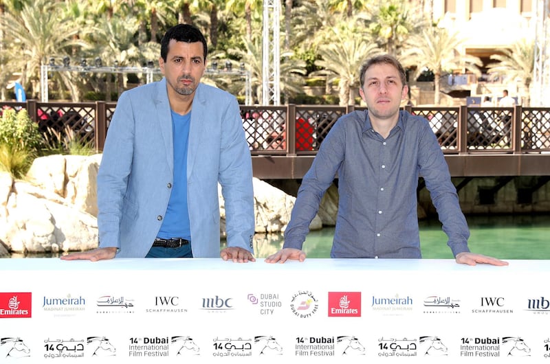 Actor Samir Guesmi and director Rachid Hami attend the 'Orchestra Class' photocall on day two of the 14th annual Dubai International Film Festival. Vittorio Zunino Celotto / Getty Images for Diff