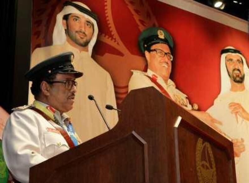 Dubai, 1st February 2010.  Lieutenant General Dhahi Khalfan Tamim (General Commander of Dubai Police) speaks at the honouring ceremony held in Dubai Police General Headquarters.  (Jeffrey E Biteng / The National)   *** Local Caption ***  JB04-Khalfan.jpg