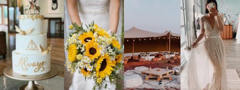 Harry Potter themes, sunflower bouquets, outdoor settings and sparkling dresses are some of the biggest wedding trends in 2021, according to Pinterest data. Courtesy Pinterest