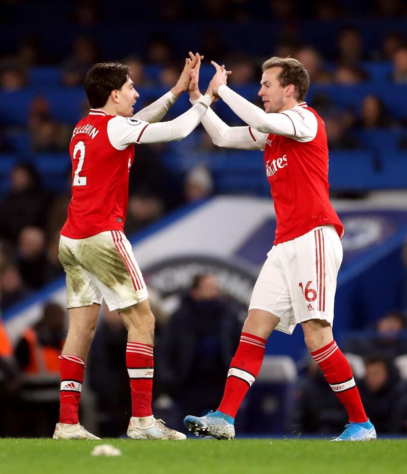 Arsenal's Hector Bellerin celebrates scoring his side's second. PA