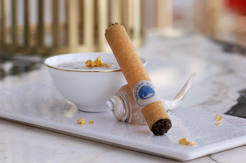 Beluga's 24-karat Golden Cigar with Almas Caviar. Supplied