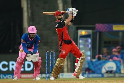 Virat Kohli Captain of Royal Challengers Bangalore plays a shot  during  during match 16 of the Vivo Indian Premier League 2021 between the Royal Challengers Bangalore and the Rajasthan Royals held at the Wankhede Stadium Mumbai on the 22nd April 2021.

Photo by Rahul Gulati/ Sportzpics for IPL