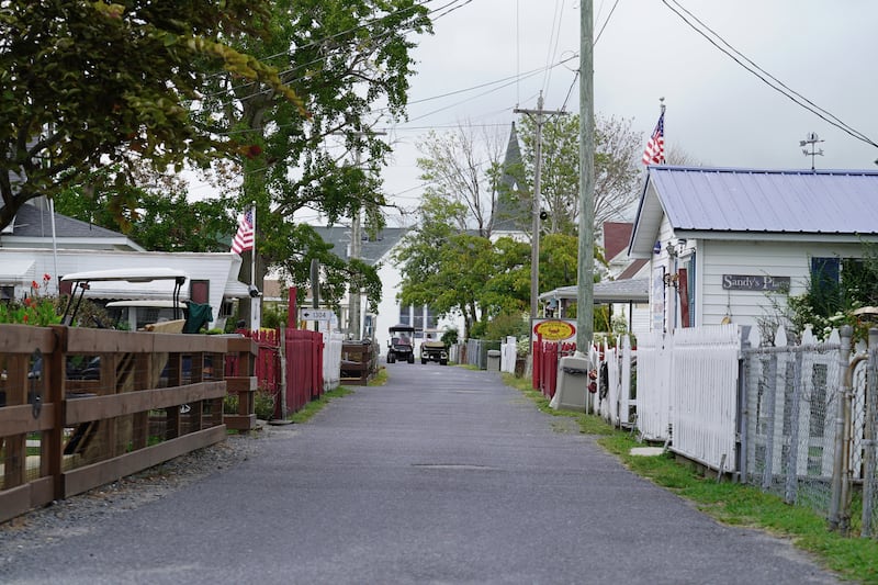 Main Ridge Road, one of three main arteries on Tangier Island. The island consists of three ridges connected by bridges. 