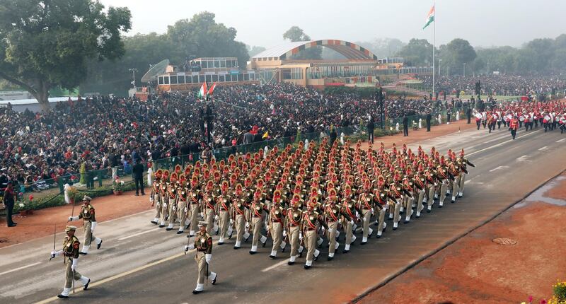 Members of the Seema Surksha Bal paramilitary force takes part in the Republic Day parade in New Delhi. Harish Tyagi / EPA