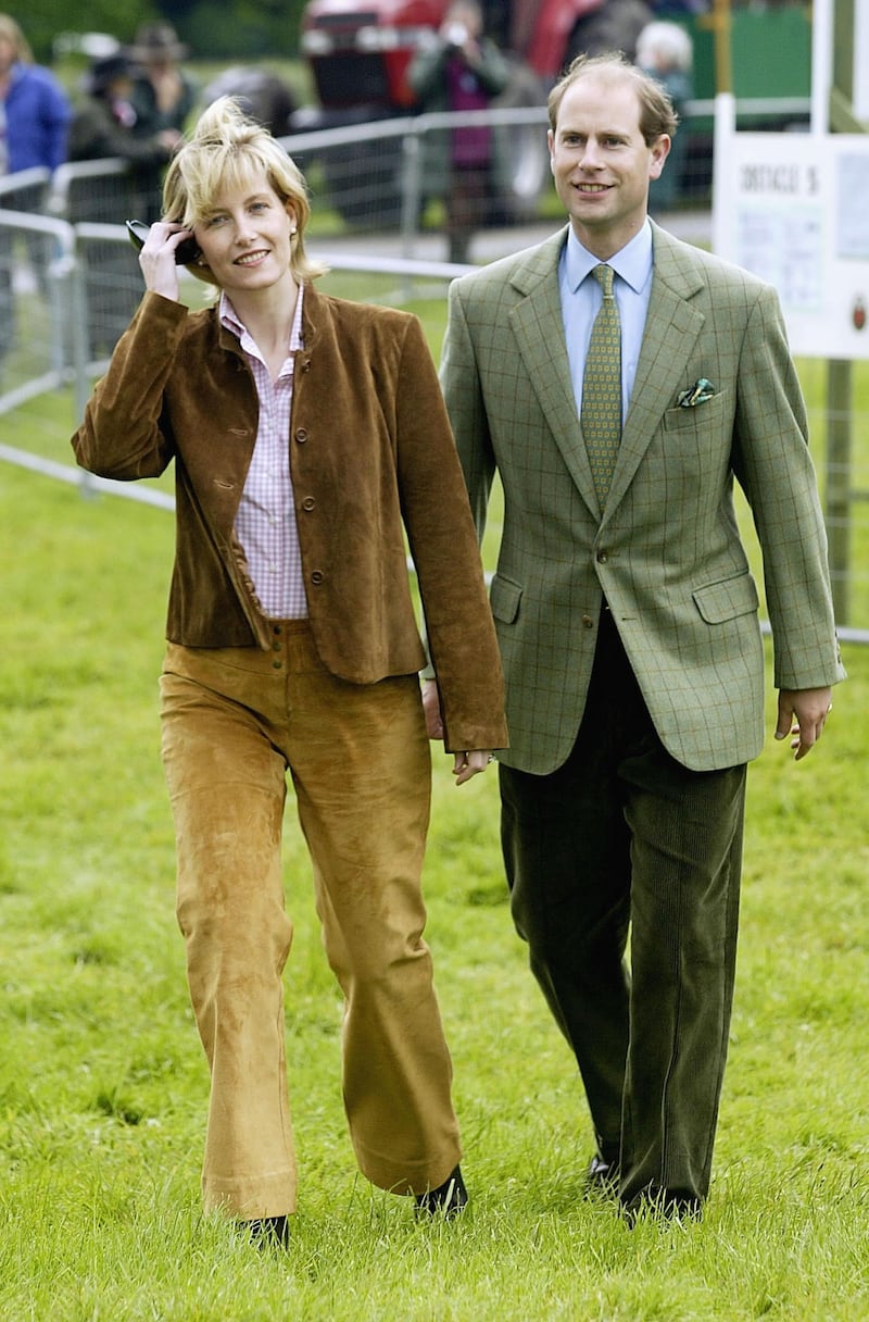 WINDSOR - MAY 17:  His Royal Highness Prince Edward and Sophie Wessex during the Royal Windsor Horse Show on May 17, 2003 at Home Park, Windsor Castle in Windsor, England. (Photo by Warren Little/Getty Images)