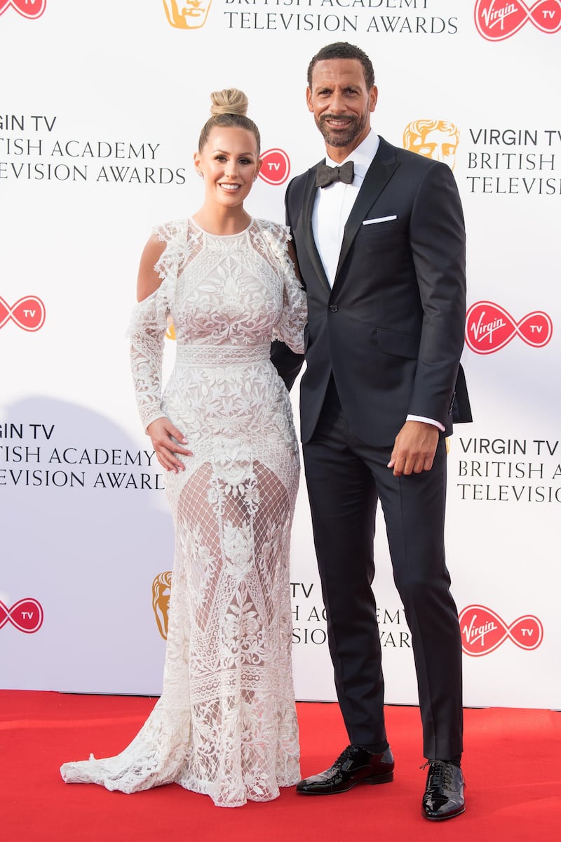 FILE - Former England Footballer Rio Ferdinand Engaged To Kate Wright LONDON, ENGLAND - MAY 13:  (L-R) Kate Wright and Rio Ferdinand attend the Virgin TV British Academy Television Awards at The Royal Festival Hall on May 13, 2018 in London, England.  (Photo by Jeff Spicer/Getty Images)