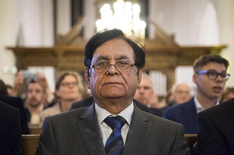 epa07152225 Saif-ul-Malook, Pakistani lawyer of Asia Bibi during a prayer service in the Great Church of Vianen, the Netherlands, on 08 November 2018 for the Pakistani Asia Bibi, the Christian who spent years on death row. Bibi is now acquitted of blasphemy, she was released on 07 November 2018.  EPA/Piroschka van de Wouw
