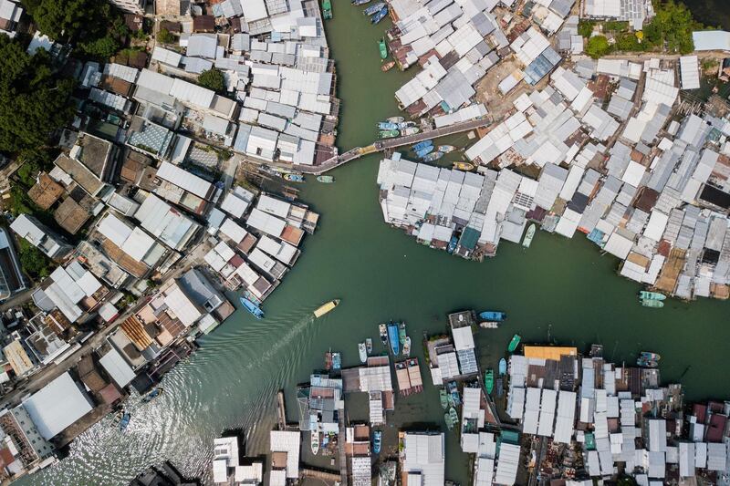 An aerial view shows the fishing village of Tai O in Hong Kong a day before the expected arrival of Super Typhoon Mangkhut. AFP