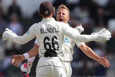 WELLINGTON, NEW ZEALAND - FEBRUARY 28: Neil Wagner of New Zealand celebrates his wicket of Ollie Pope of England during day five of the Second Test Match between New Zealand and England at Basin Reserve on February 28, 2023 in Wellington, New Zealand. (Photo by Phil Walter / Getty Images)